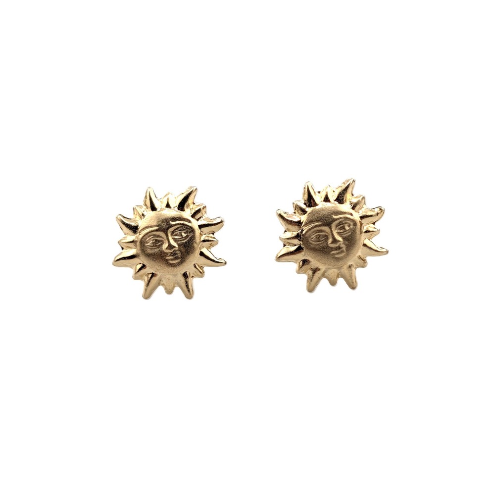 14K Solid Gold Sun Face Stud Earrings Celestial Sun ray Studs - Picture 3 of 9